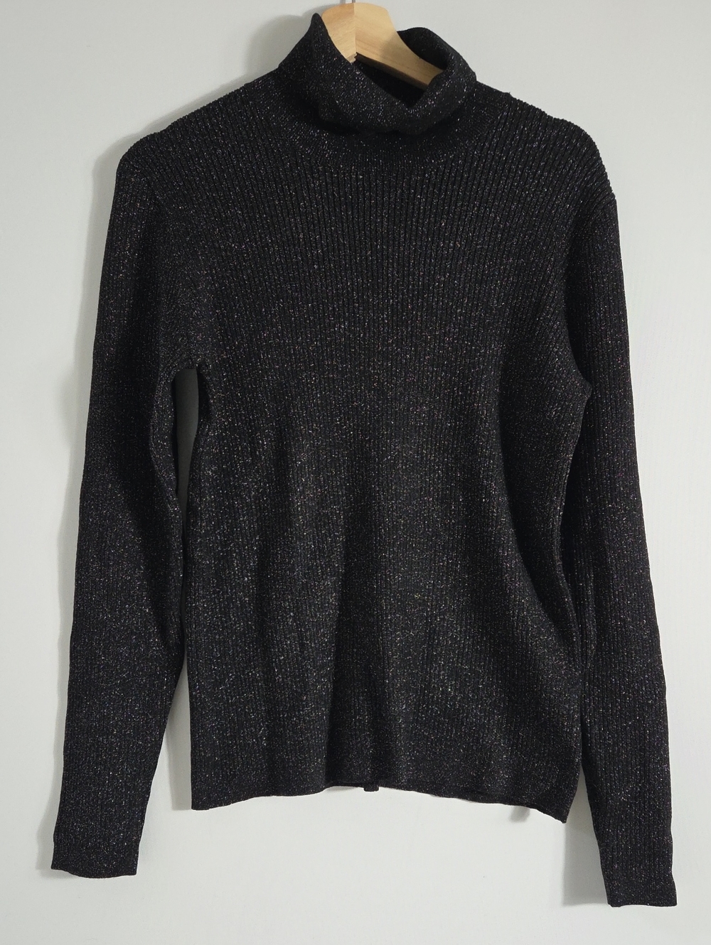 Mason & Belle Women's Black Silver Metallic Turtleneck Sweater Size XL NWT